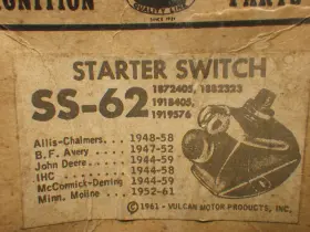 1944-1950s Vulcan 1872405 Nos Nors Starter Switch Ss-62 Vintage Tractors John Deere Bf Avery #2
